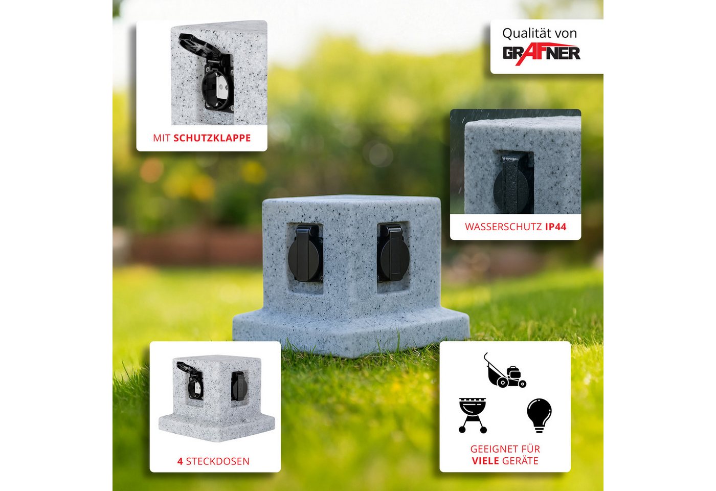 Thumbnail - Grafner Gartensteckdose Gartensteckdose Steinoptik Steckdosensäule mit 4 Außensteckdosen, Granitoptik