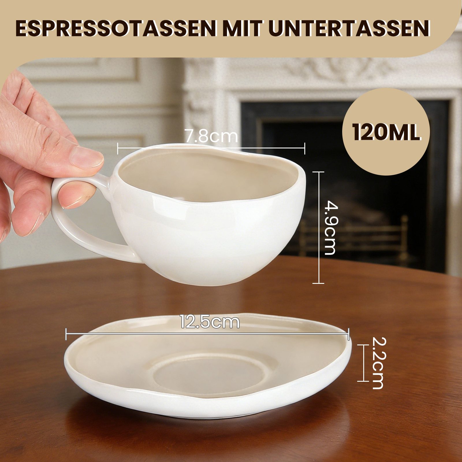 HOMELUX Espressotasse 12 Stück Kaffeetassen Set 120ml Mokkatassen Tassen Teetasse Weiß, 12-tlg., Keramik, Espresso Tasse für 6 Personen mit Untertassen Spülmaschinenfest
