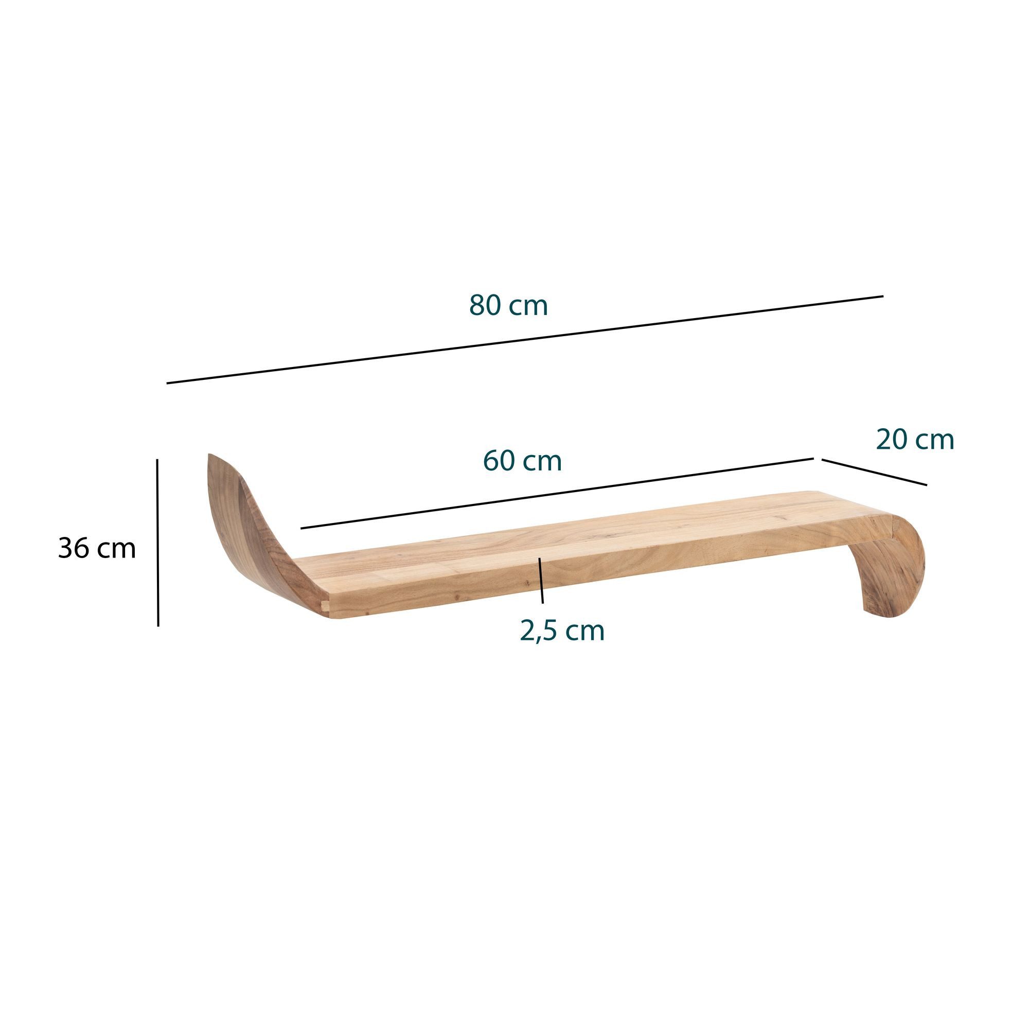 FineBuy Wandregal Mango Massivholz · Hängeregal mit geschwungenen Enden · Handgefertigtes Schwebendes Regal im modernen Design · Regalbrett aus Echtholz – Bild 3 von 5