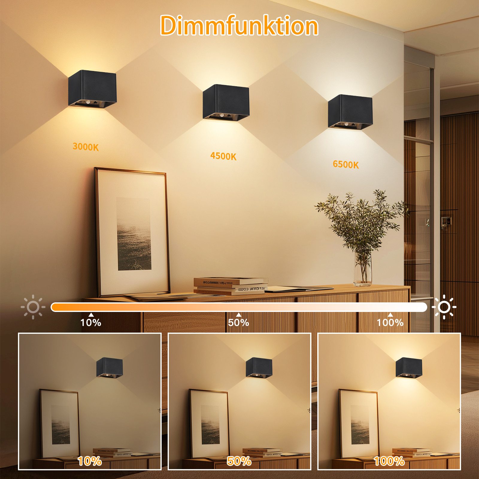 Kimjo Wandleuchte Akku-Wandleuchte mit 5400 mAh, Bewegungsmelder & Fernbedienung, LED fest integriert, Warmweiß, Neutralweiß, Kaltweiß, LED-Wandlampe mit Fernbe – Bild 4 von 5