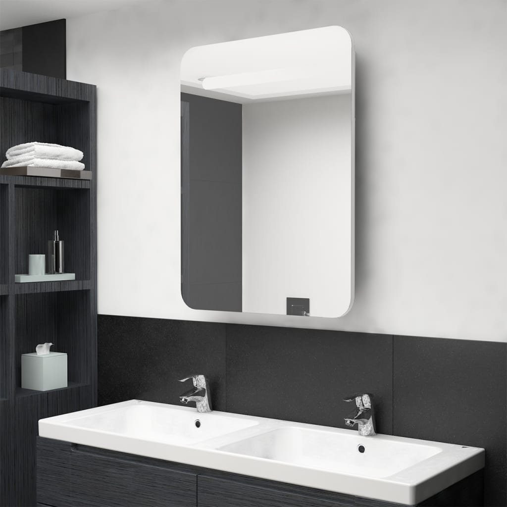 vidaXL Badezimmerspiegelschrank LED-Spiegelschrank fürs Bad Glänzend Weiß 60x11x80 cm (1-St) Hochglanz-Weiß