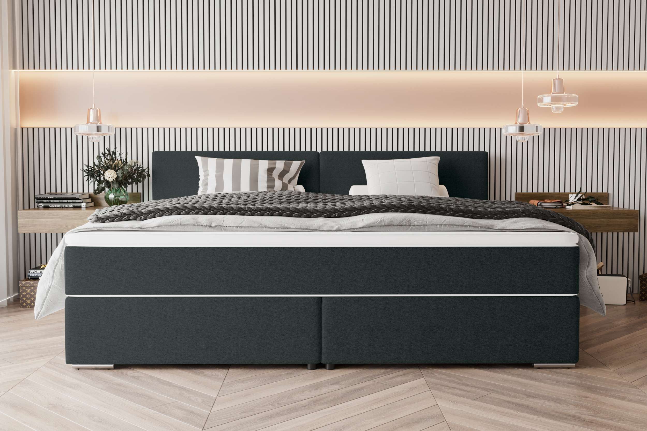 99rooms Boxspringbett Phönix Familienbett (Schlafzimmerbett, Bett), mit Taschenfederkernmatratze und Topper, in Webstoff MALMO_NEW