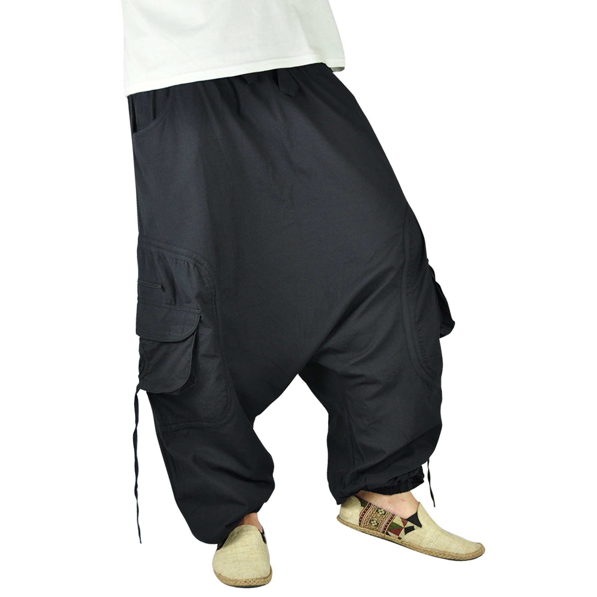 virblatt Haremshose Herren Skater Hose, 100 % Baumwolle, Aladinhose Goa Hose Herren Stickerei an Tasche