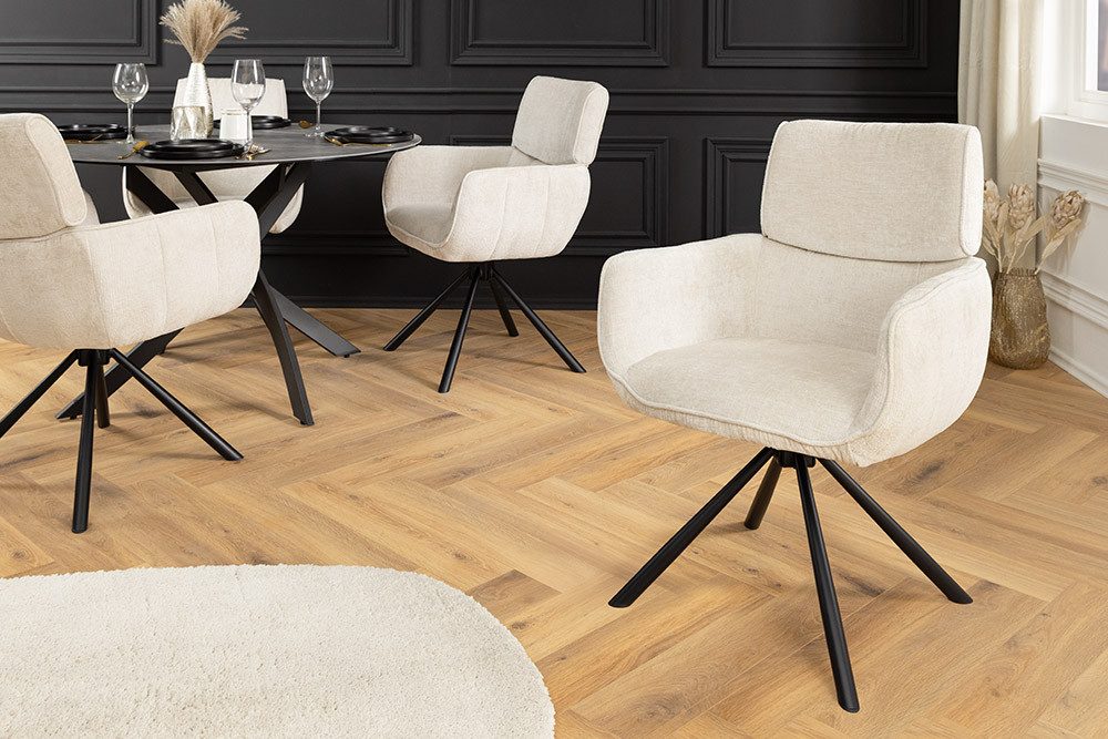 riess-ambiente Drehstuhl UNIQUE champagner/schwarz – Chenille, mit Armlehne, Metallgestell (Einzelartikel, 1 St), 180° drehbar mit Rückholmechanik – ideal für Esszimmer oder Büro