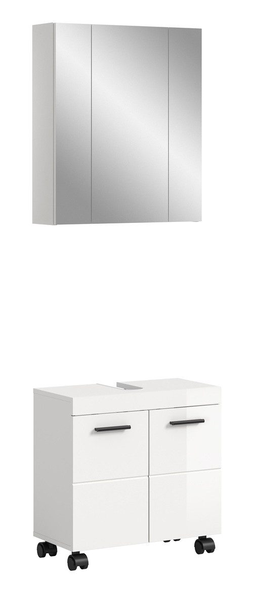 xonox.home Badmöbel-Set Badkombination Nova 1, 2-teilig, weiß Hochglanz ohne Aufsatzleuchte, Badmöbel