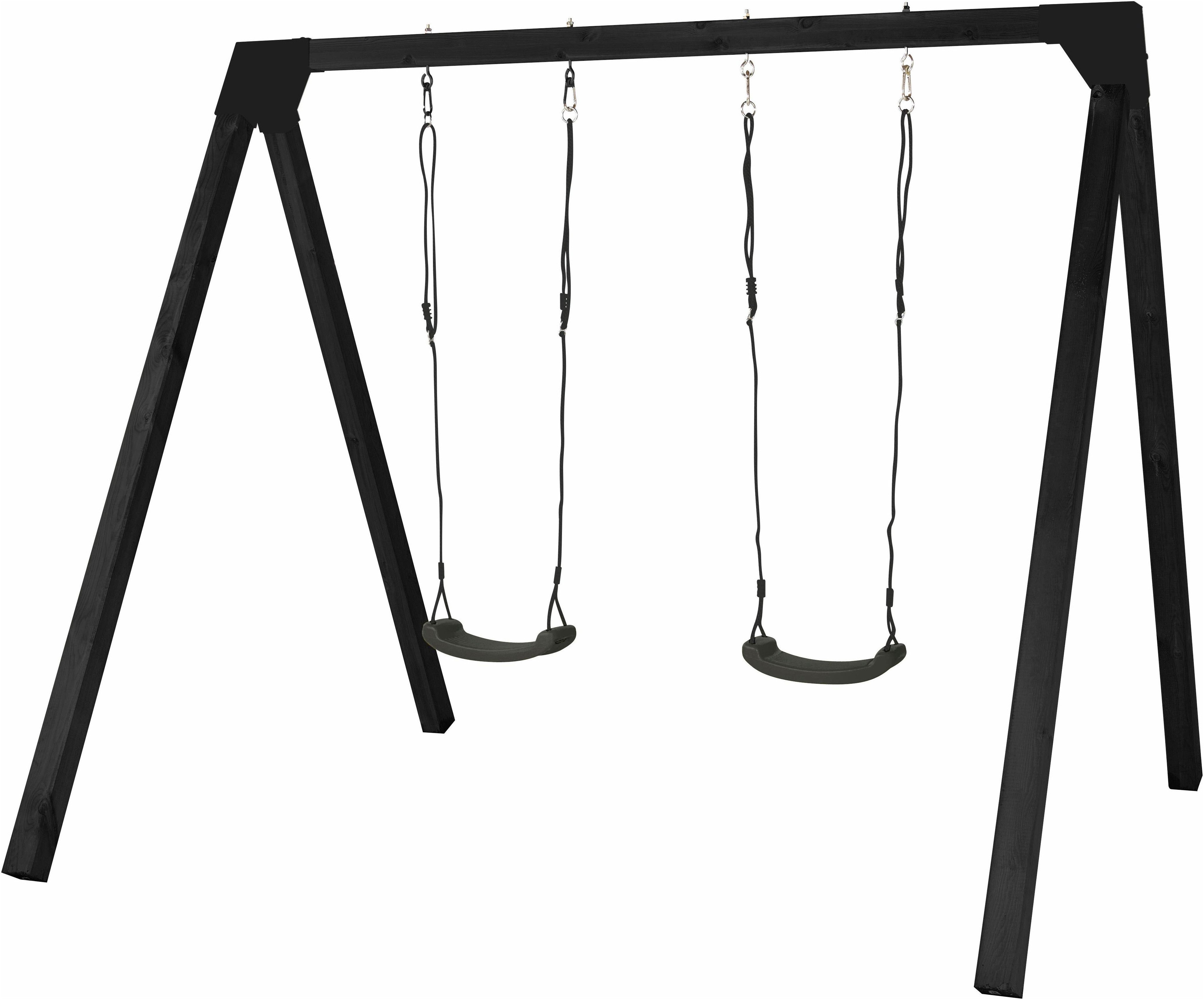 PLUS Doppelschaukel Luxus Cubic inkl. 2 grauschwarze Сидіння гойдалки - Schwarz, Made in Europe, FSC® - schützt Wald
