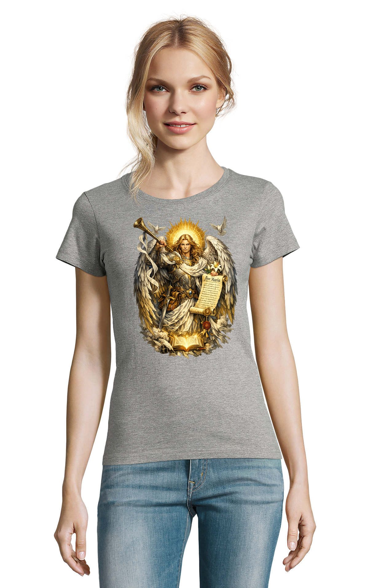 T-Shirt ErzengelGabriel Damen T-Shirt Engelmotiv Print Rundhalslook