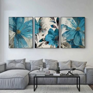 TPFLiving Kunstdruck (OHNE RAHMEN) Poster - Leinwand - Wandbild, Blaue Blumen -3 Motive in 17 Größen zur Auswahl - (Auch in DIN A4, DIN A3 und DIN A2 - Günstiges 3-er Set), Farben: Blau, Weiß - Größe: 13x18cm
