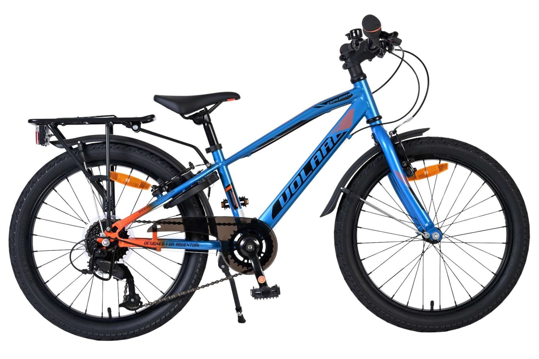 Volare Kinderfahrrad Explorer 20 Zoll Blau/Orange mit 7-Gang-Schaltung und Handbremsen, Sportliches Jungenfahrrad, Kinderfahrrad, Shimano 7-fach, Schloss