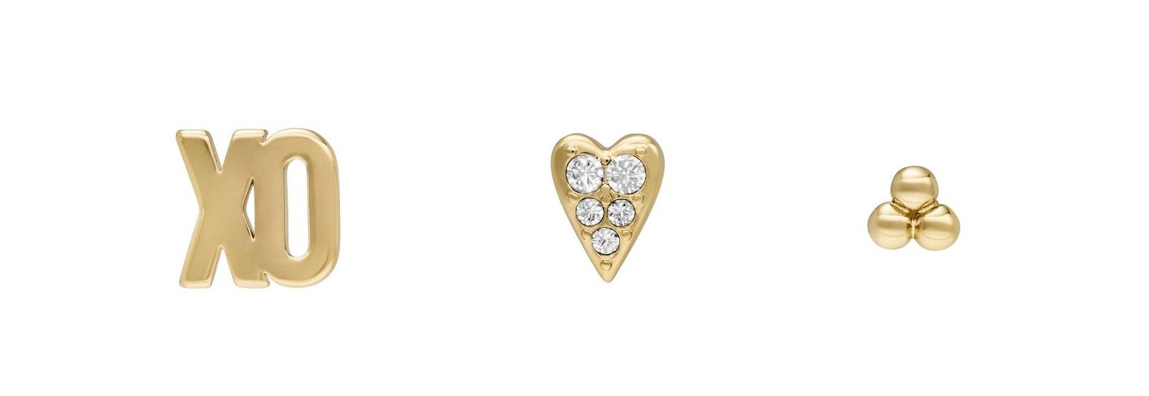 Fossil Ohrstecker-Set Multipack Ювелирные изделия Geschenk Metall JEWELRY Herz XO Trio (Set, 3-tlg), mit Zirkonia (synth)