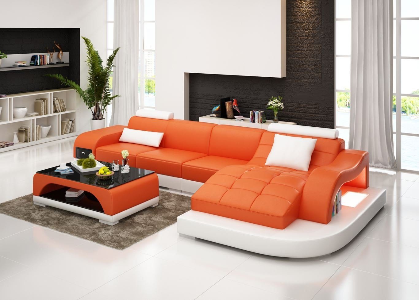 JVmoebel Ecksofa Ecksofa Leder Sofa Couch Polster Eck Sitz Wohnlandschaft Garnitur, Made in Europe Orange