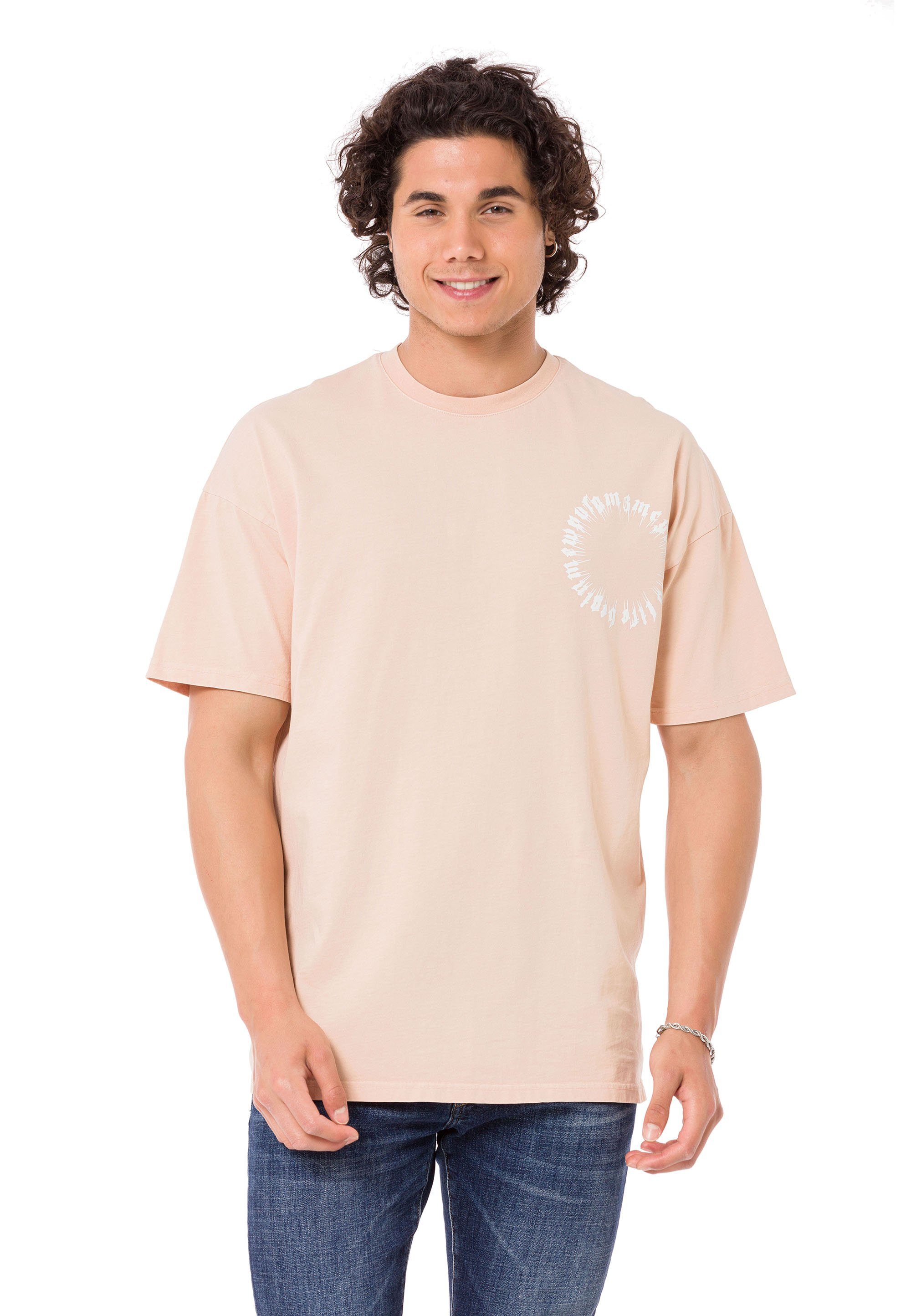 RedBridge T-Shirt Runcorn großflächigem auf dem beige Print mit Rücken
