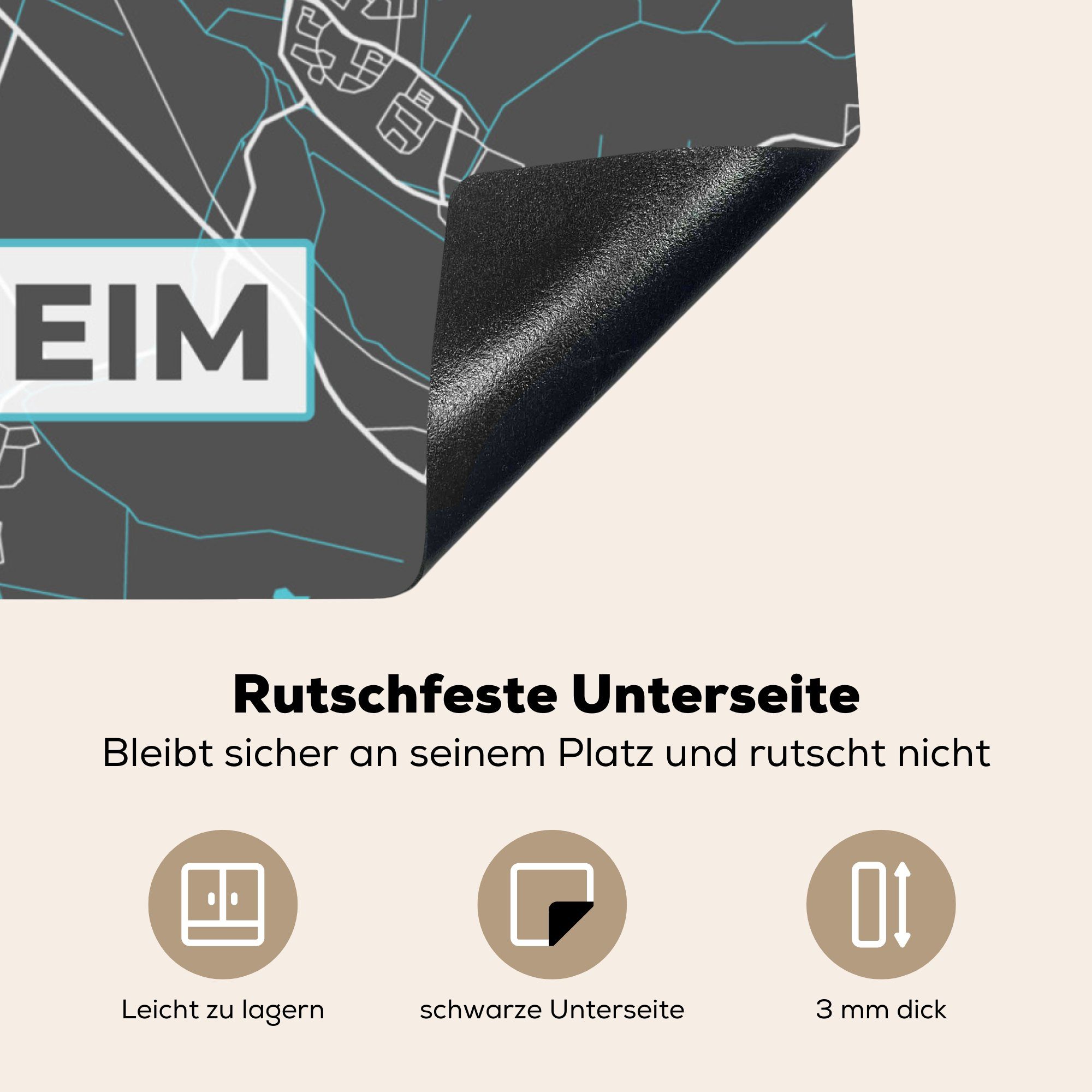 Karte, küche cm, (1 78x78 - Hildesheim - Arbeitsplatte MuchoWow Vinyl, Blau - Stadtplan für Deutschland - Ceranfeldabdeckung, Herdblende-/Abdeckplatte tlg),