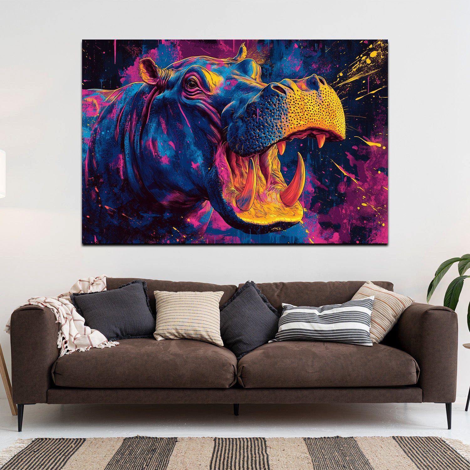 Artedinoi Leinwandbild Pop Art Nilpferd Wandbild Leinwandbild Kunstdruck XL Wanddeko, Nilpferd, bunt