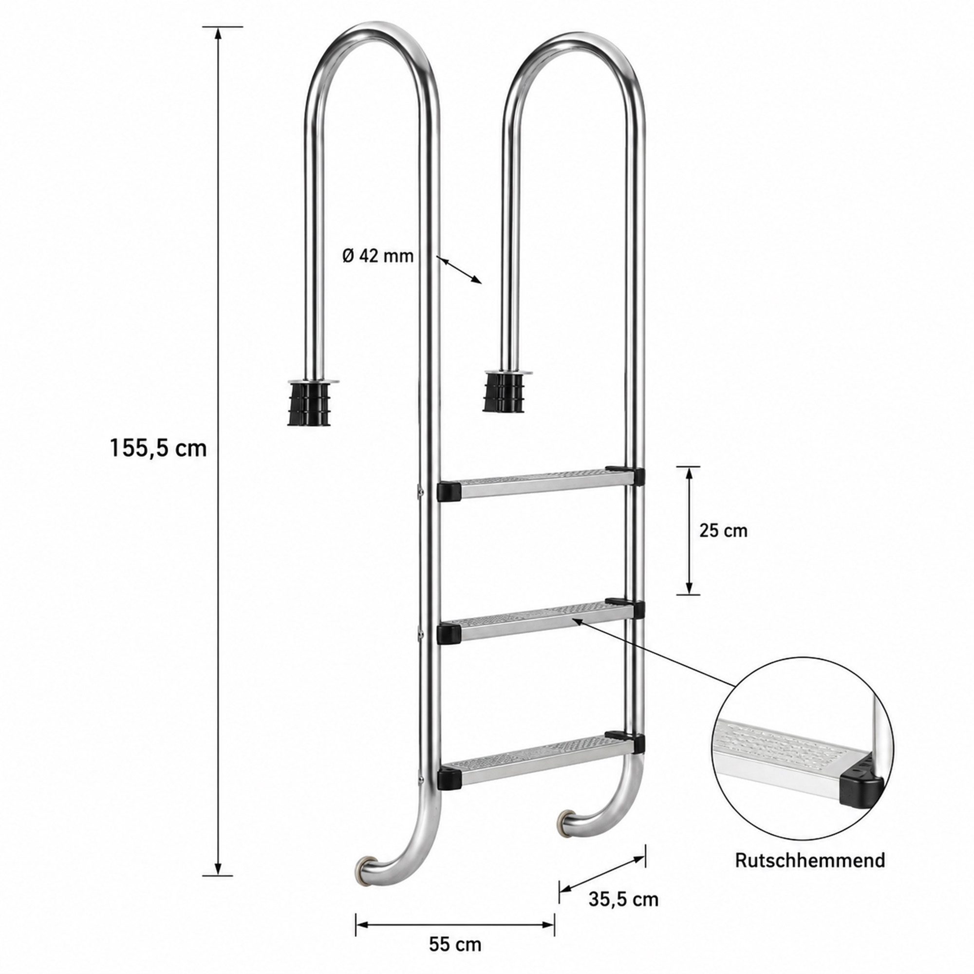 Mucola Poolleiter Poolleiter Edelstahl Schwimmbad Leiter Sicherheitsleiter Pool Treppe (Stück, Leiter), Edelstahl V2A
