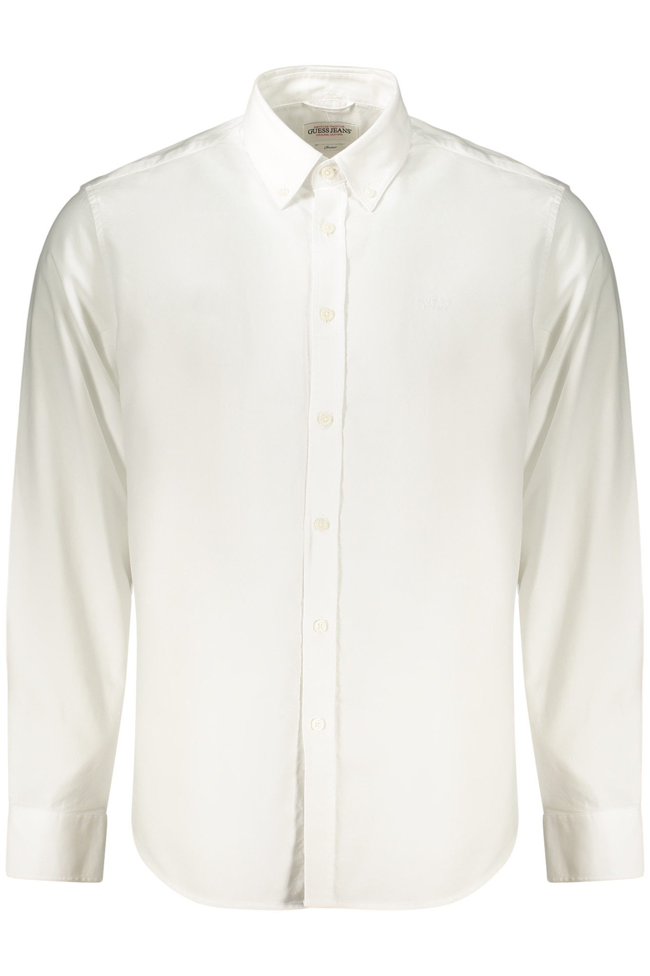 GUESS JEANS Langarmhemd Weiße Herren-Button-Down-Hemd mit Stickerei - Klassische Passform