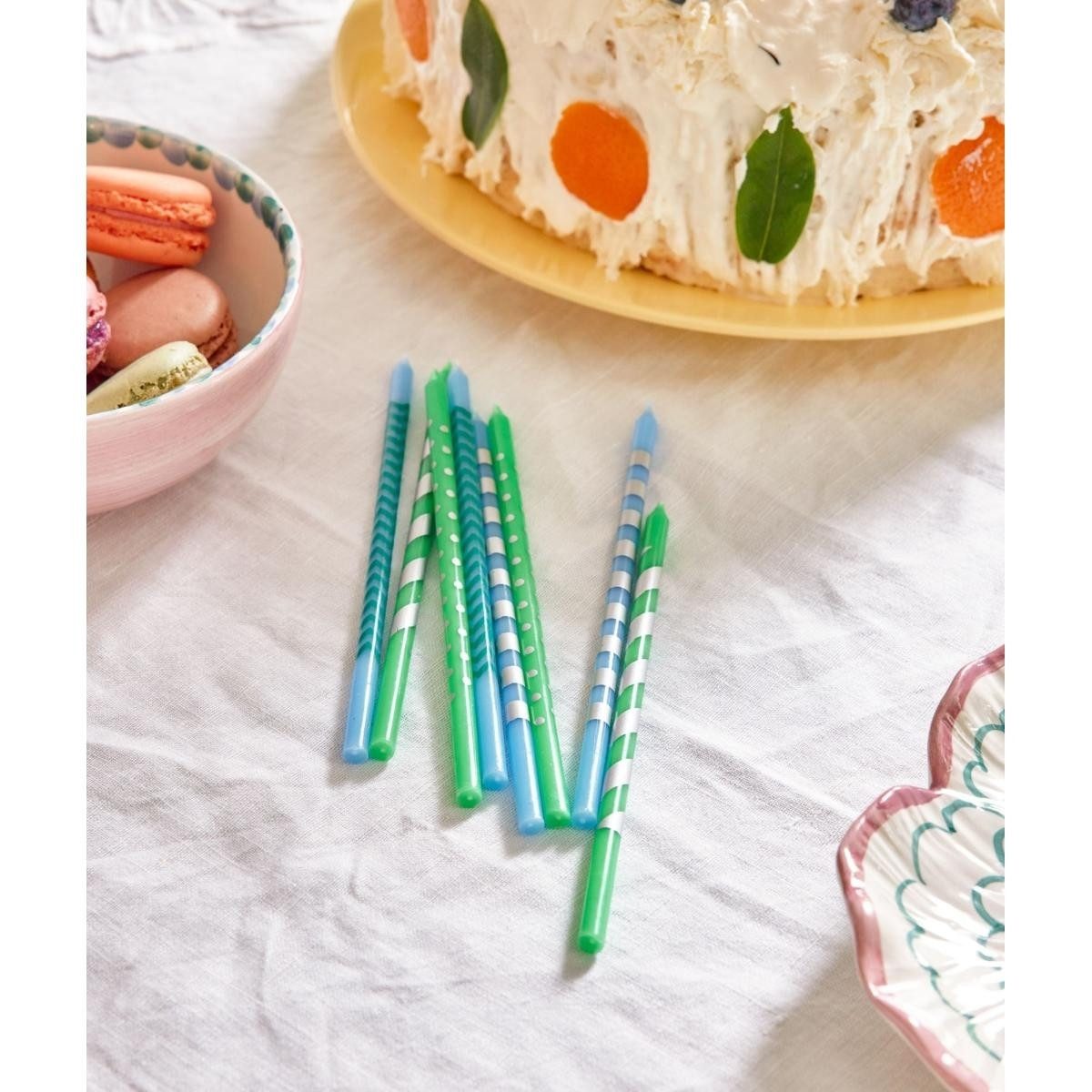 RICE A/S Geburtstagskerze 10er Set, bunt gemustert, Party & Kinder Paraffinwachs