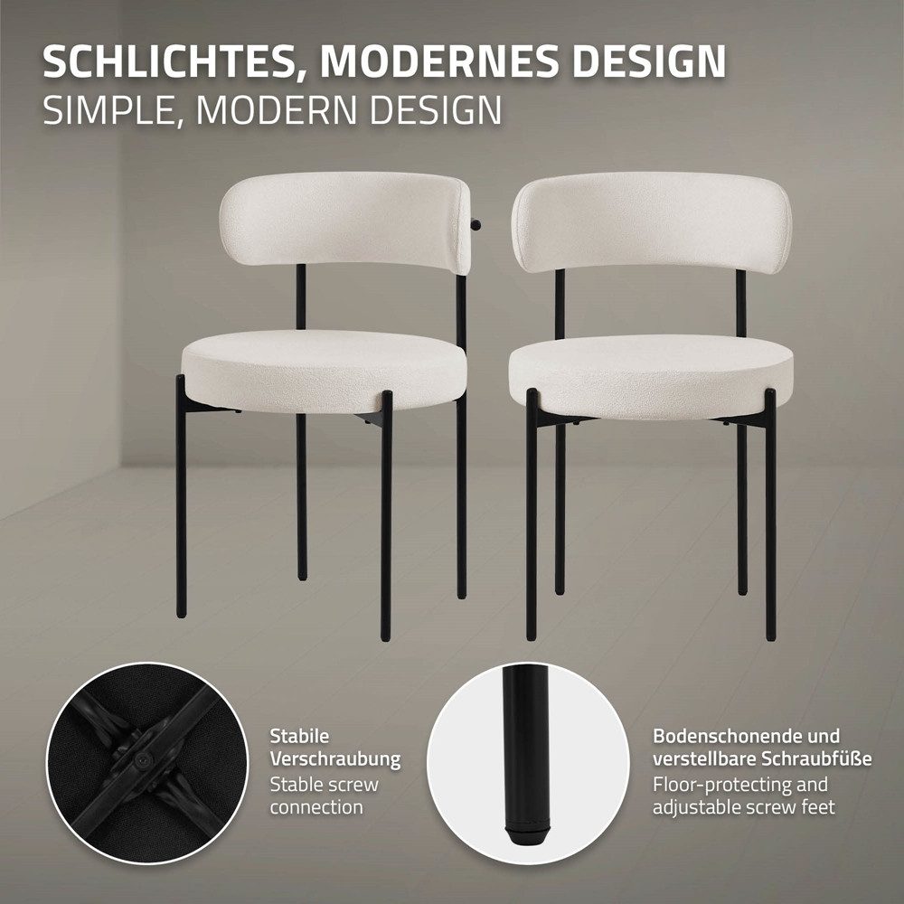 ML-DESIGN Polsterstuhl Esszimmerstühle Gruppe Küchenstuhl aus Teddystoff mit Metallbeinen (6 St), Clubstuhl 6er Set Wohnzimmerstuhl Weiß moderne Design Lounge S – Bild 3 von 5