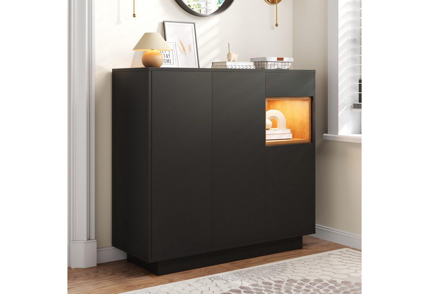 Merax Schuhschrank mit 16-farbiger LED-Beleuchtung (105x39,5x100,5 cm, 1-St) Schuhregal mit verstellbaren Regalböden und1 Schublade