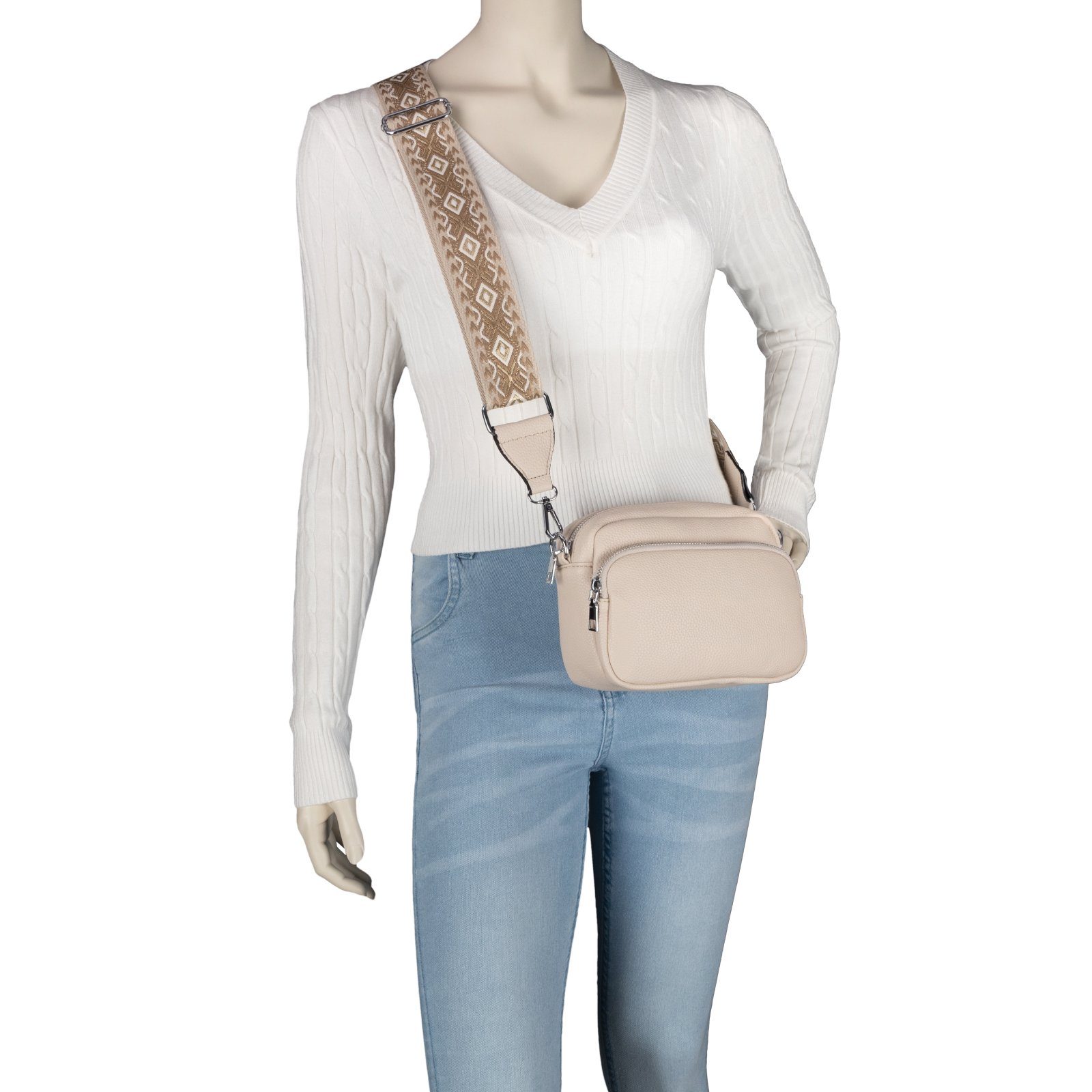 als EAAKIE Umhängetasche Umhängetasche Bauchtasche Schultertasche, Kunstleder BEIGE Gürteltasche Crossbody-Bag CrossOver, Hüfttasche Italy-D, tragbar