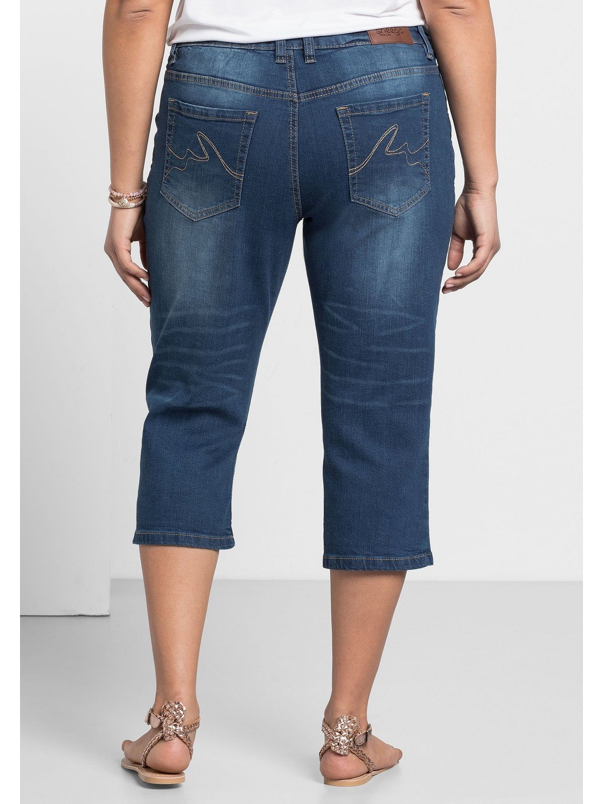 Sheego 3/4-Jeans Große Größen "Die Schmale" mit Used-Effekten