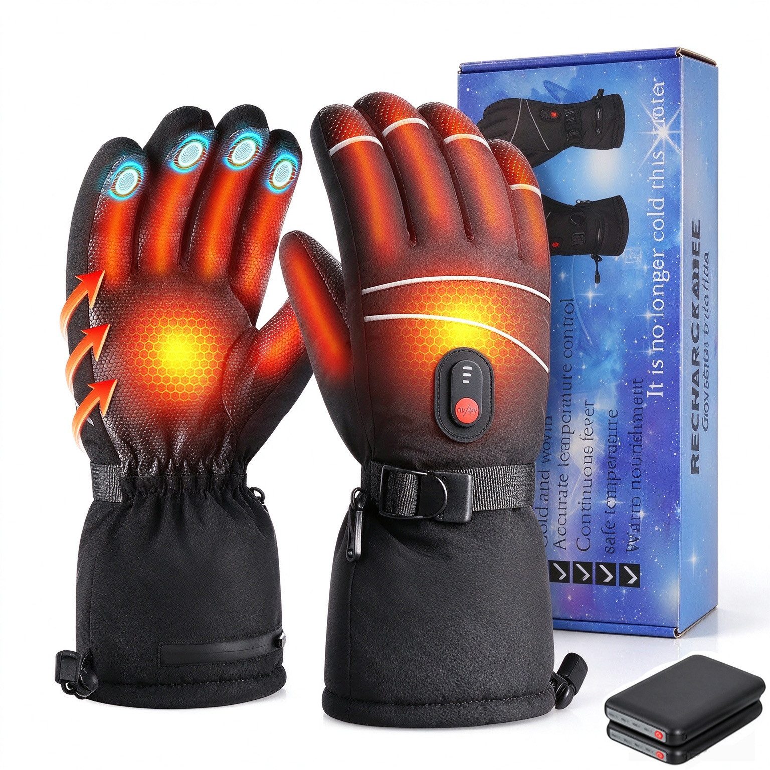 AKKEE Beheizbare Handschuhe Skihandschuhe Winterhandschuhe mit 3 Heizstufen 6000-mAh-Akku, unisex Touchscreen-kompatibel, Thermohandschuhe Wiederaufladbar
