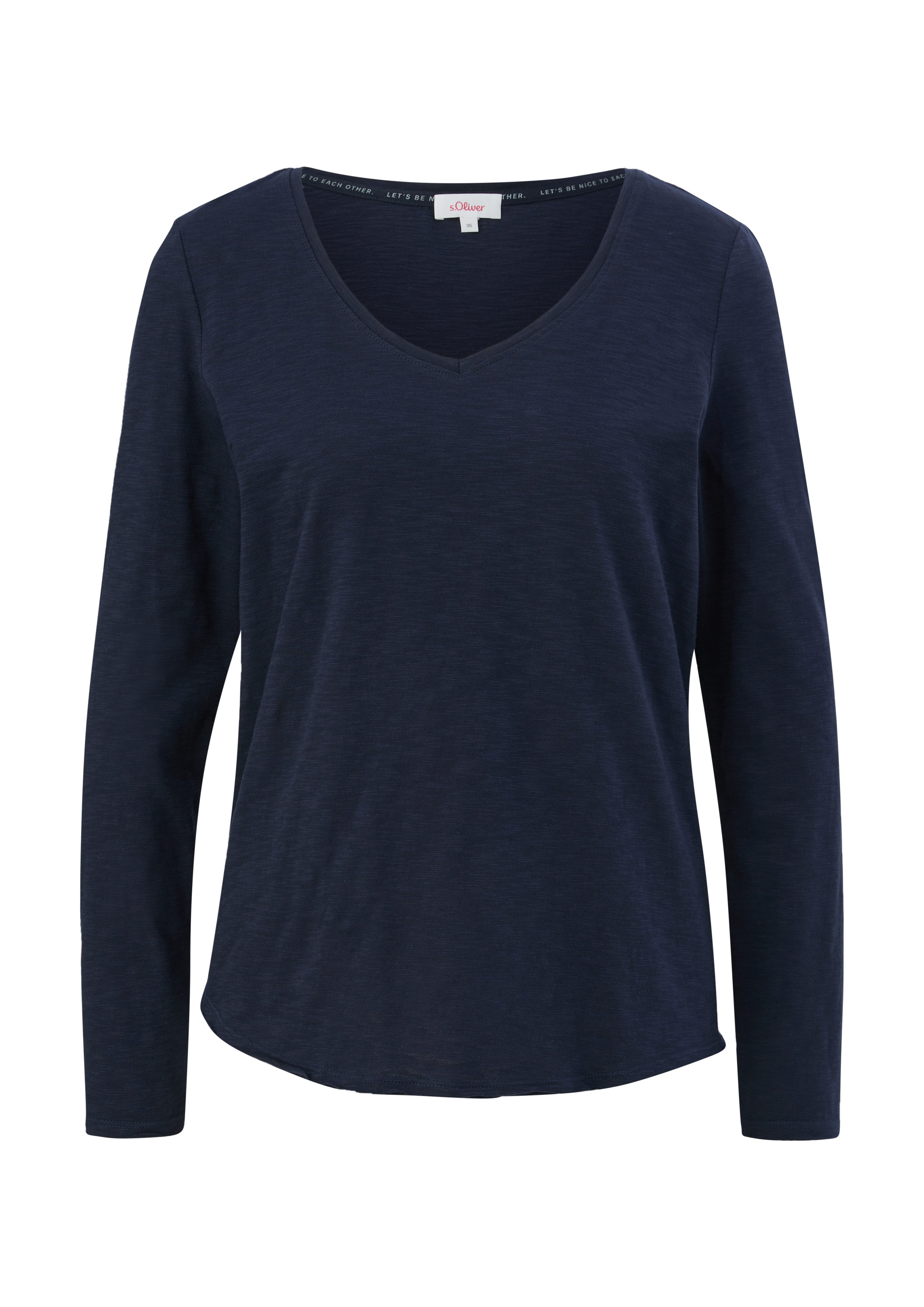 Langarmshirt mit s.Oliver Longsleeve navy Flammgarnstruktur