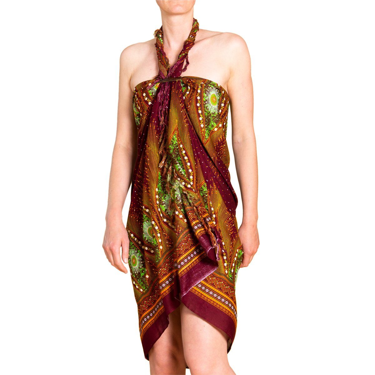 Schultertuch Sarong Cover-up den Pareo hochwertiger Tuch Peacock Halstuch aus Bikini Viskose Design PANASIAM für V Strand Wrap, 16 Strandkleid Strandtuch