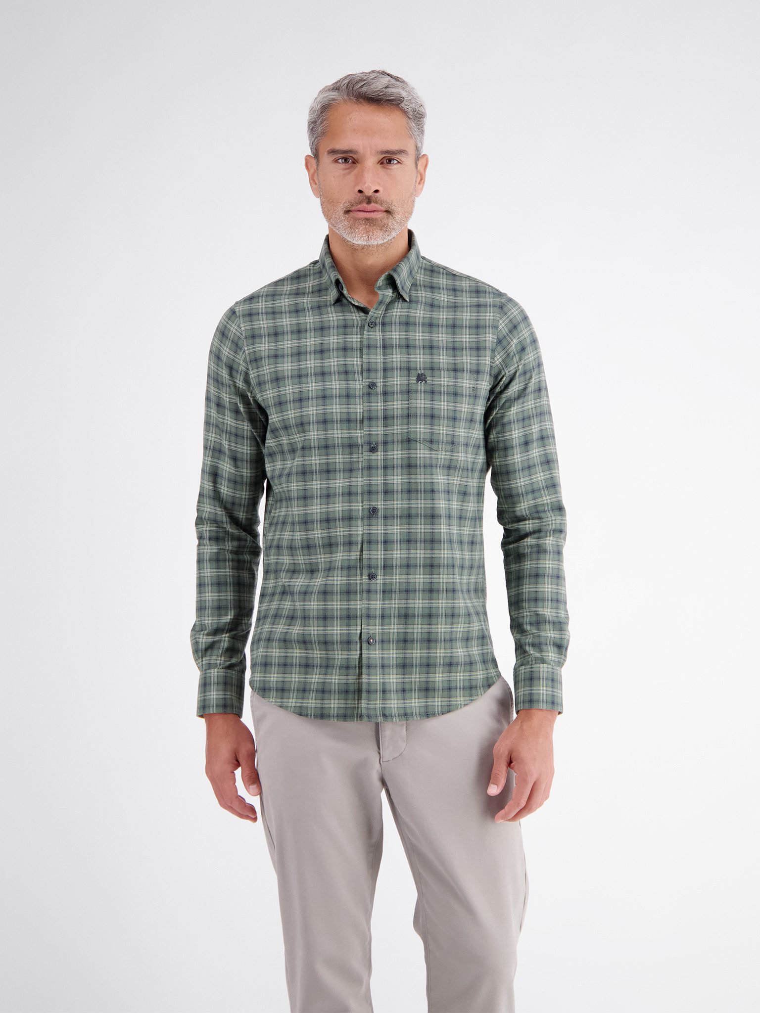 LERROS Karohemd langarm, mit Button-Down-Kragen