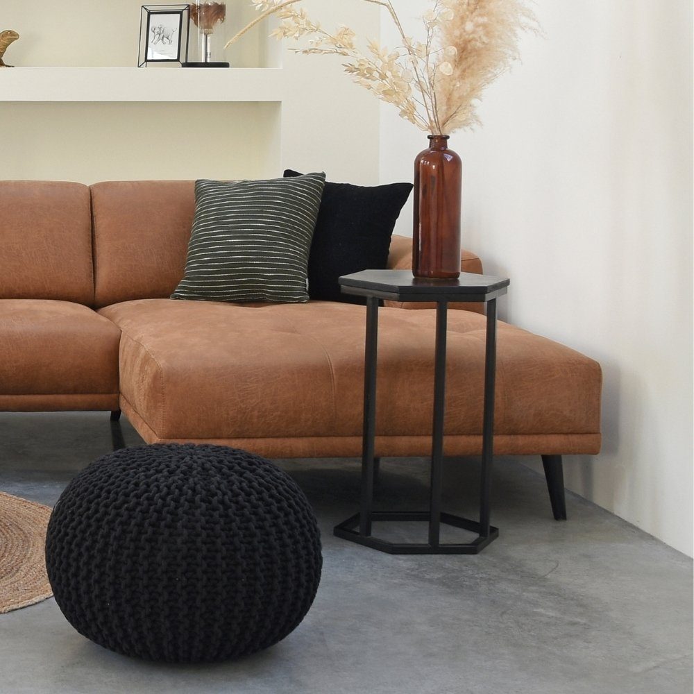 RINGO-Living Beistelltisch aus 620x400x400mm, Leilai Beistelltisch Möbel in Schwarz Mangoholz