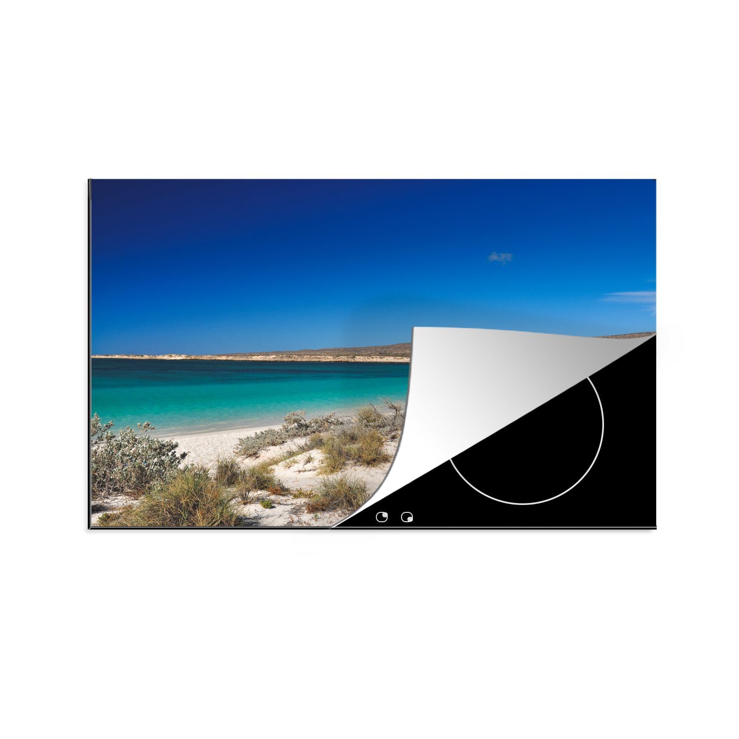 MuchoWow Herdblende-/Abdeckplatte Perlweißer Strand und (1 Wasser Schutz Induktionskochfeld die für cm, blaues Coast, Ningaloo 81x52 tlg), küche, der Ceranfeldabdeckung Vinyl, an