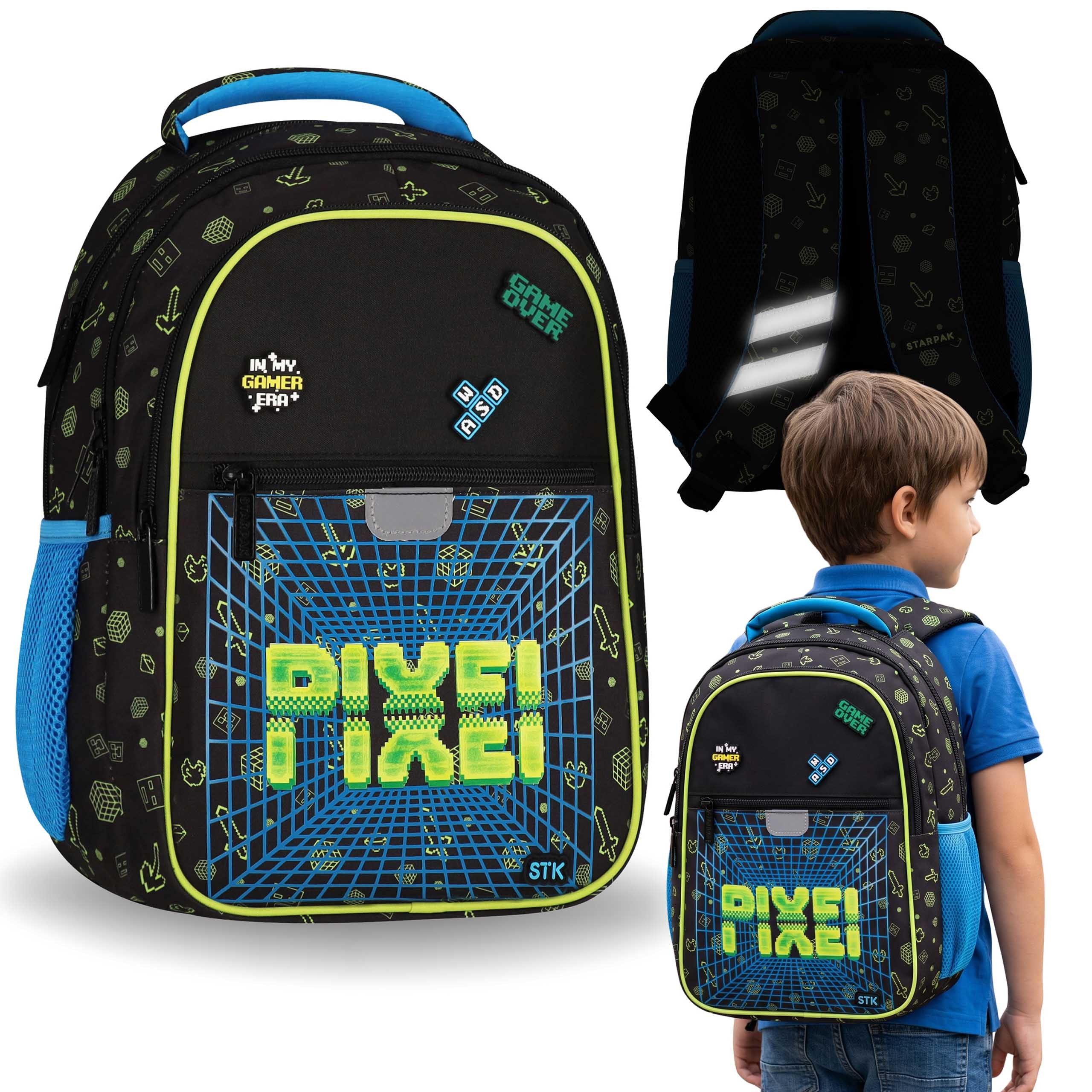 Schulrucksack Verstärkter Pixel Schulrucksack für Jungen mit reflektierenden 24l