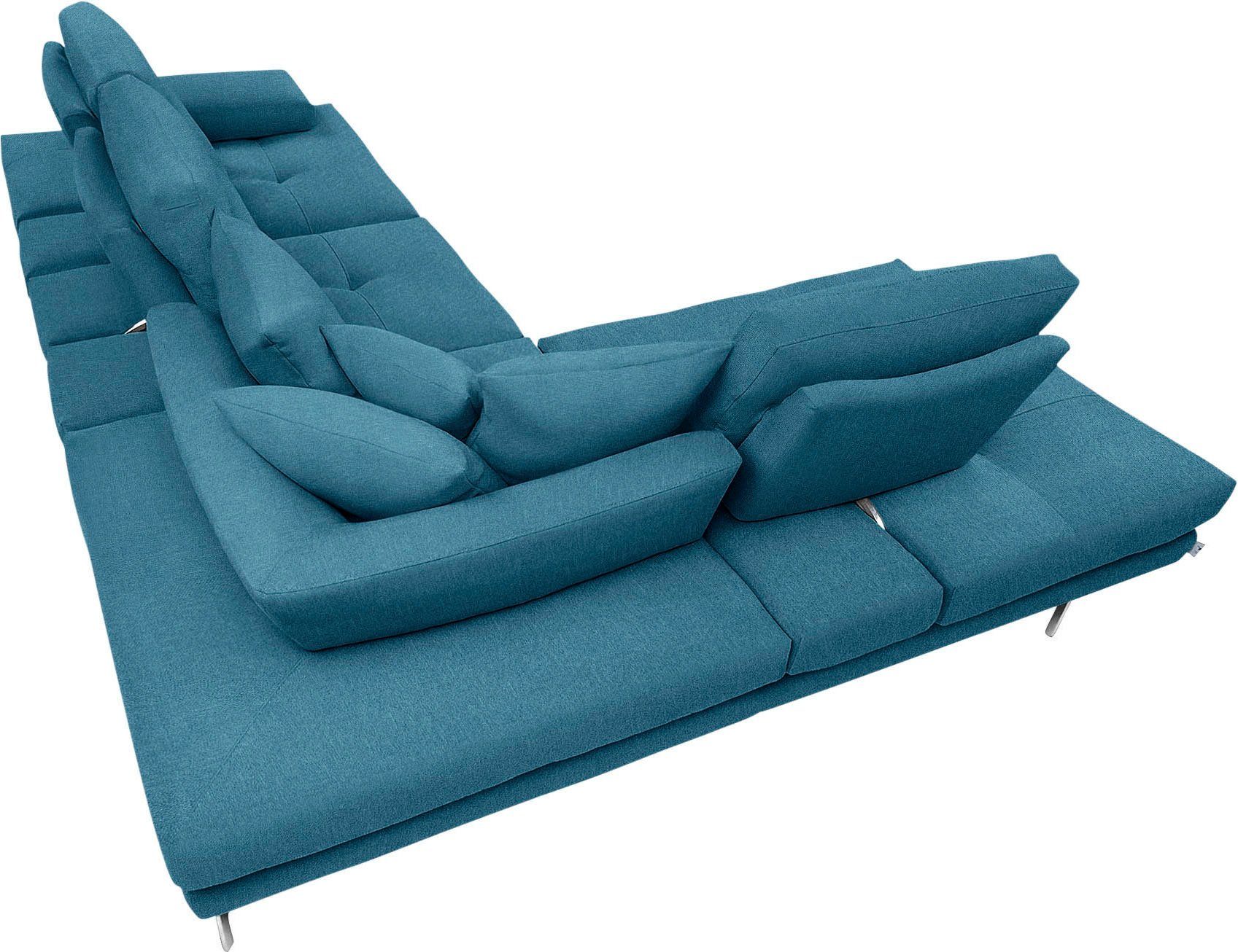 mit Chrom Ecksofa Füße Toby ITALIA CALIA glänzend Wing, wahlweise Kissen-Set, Sitztiefenverstellung,