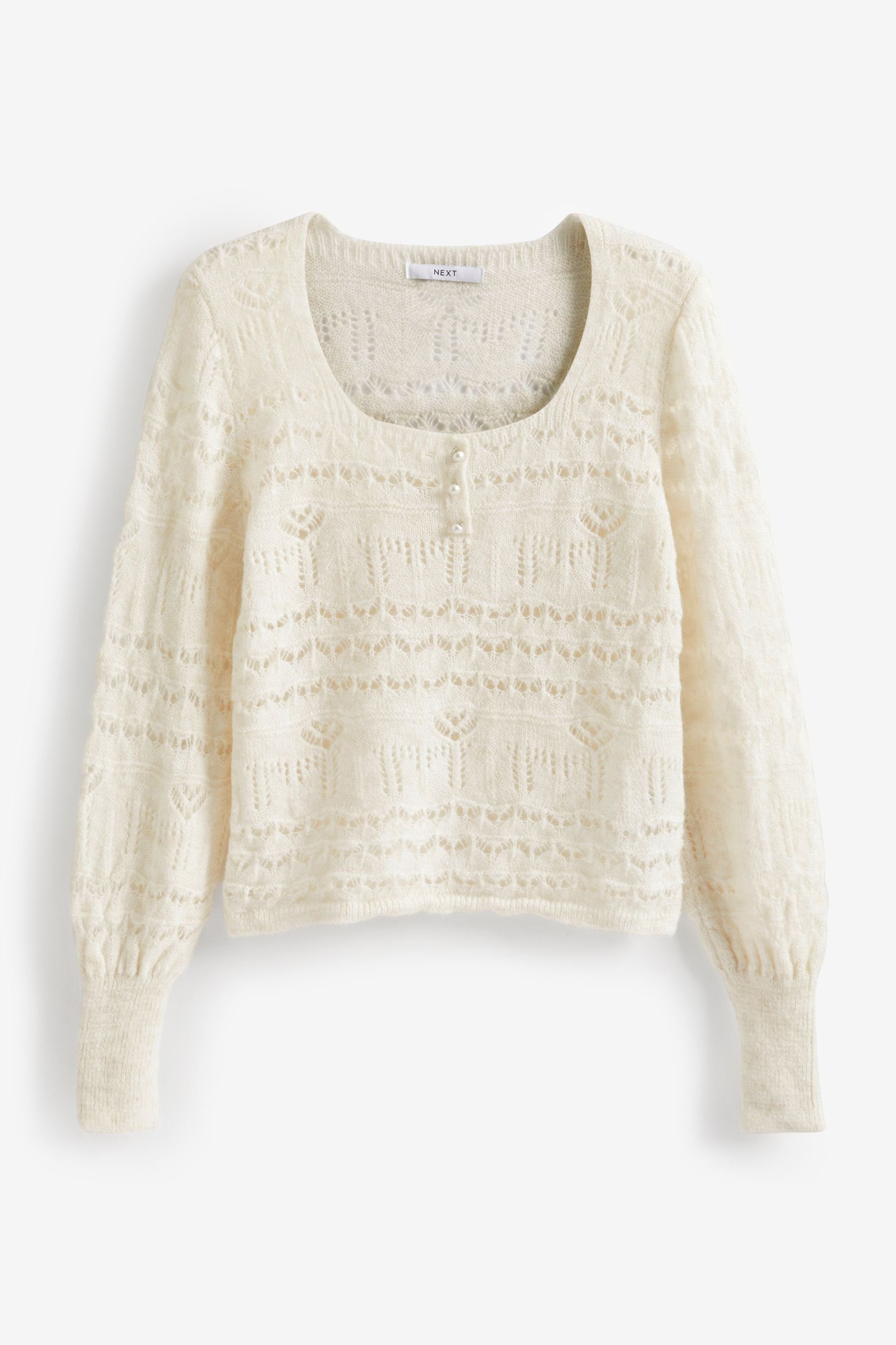 Next Ajourpullover Pointelle-Pullover mit eckigem Ausschnitt (1-tlg) White | Strickpullover