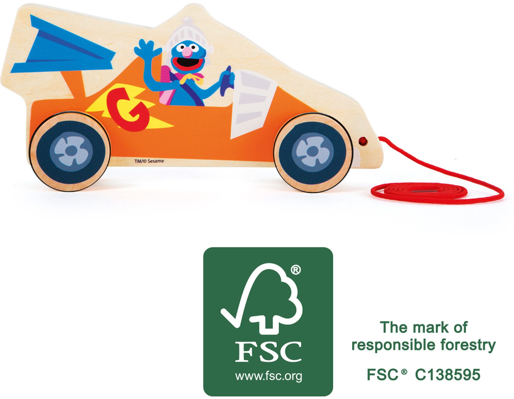Small Foot Nachziehspielzeug Zieh-Rennauto Grobi Sesamstraße, (Holz, 1-tlg), ca. 20 x 4,5 x 10 cm