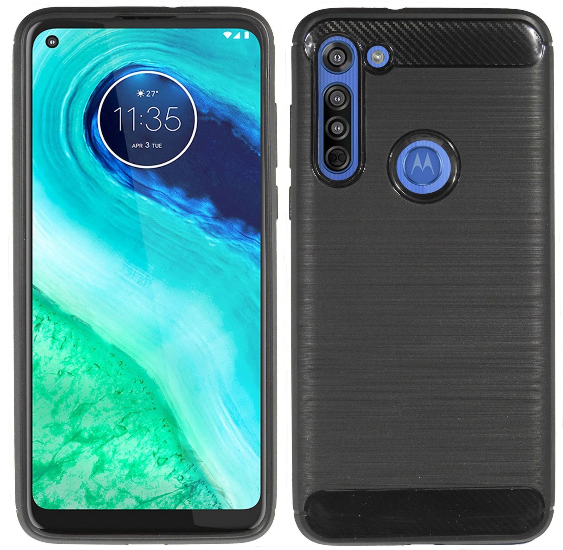 cofi1453 Handyhülle Silikon Hülle Carbon für Motorola Moto G8 Power, Case Cover Schutzhülle Bumper