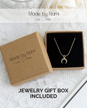 Made by Nami Kette mit Anhänger 925 Sterling Silber filigrane Halskette Silber oder Gold Mond, für Frauen & Mädchen Geschenk-Idee inkl. Geschenkbox