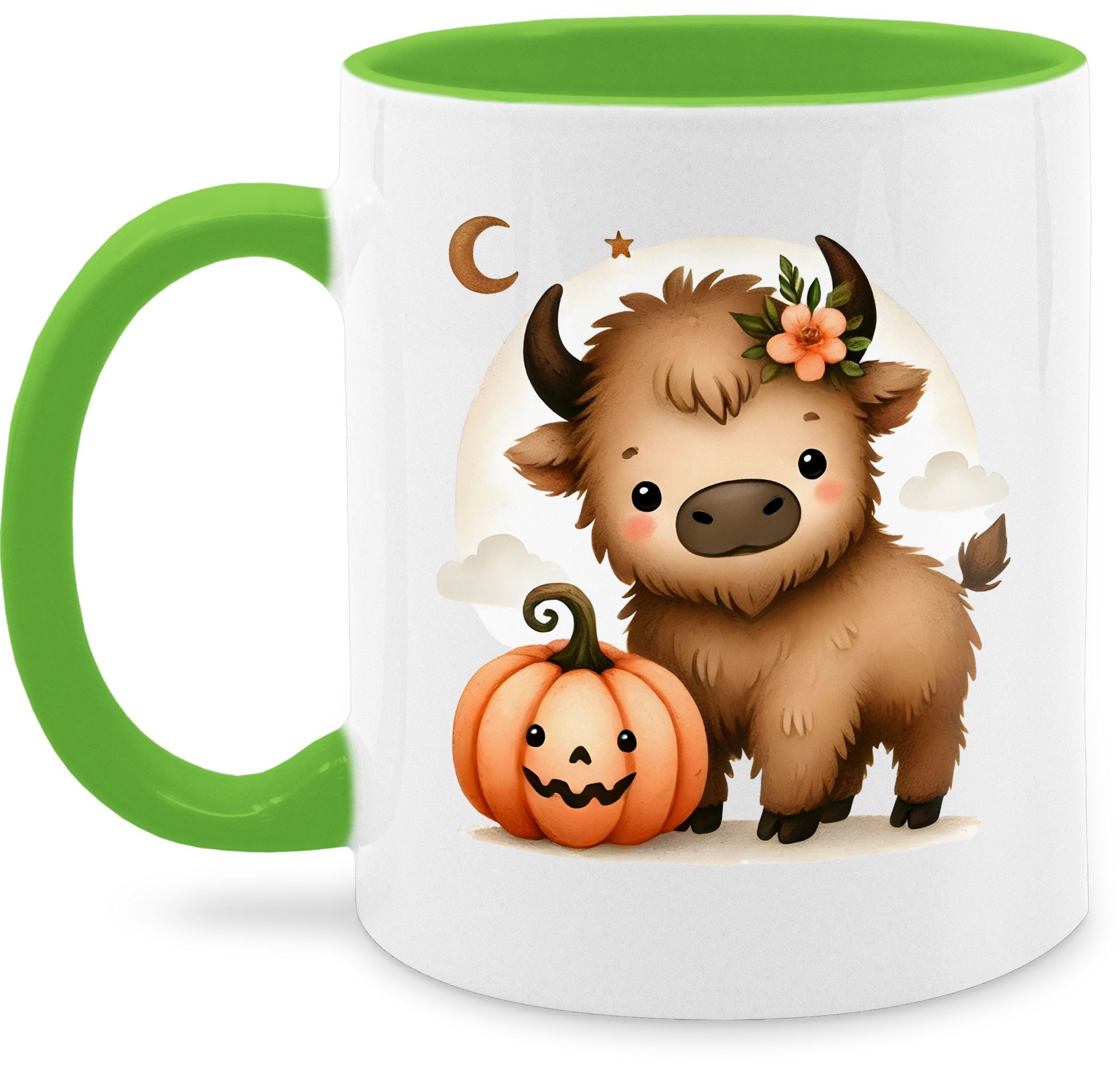 Shirtracer Tasse Süßer Bison mit Kürbis, Herbstliches Baby und Kinder Motiv, Niedlich, Keramik, Halloween Tassen