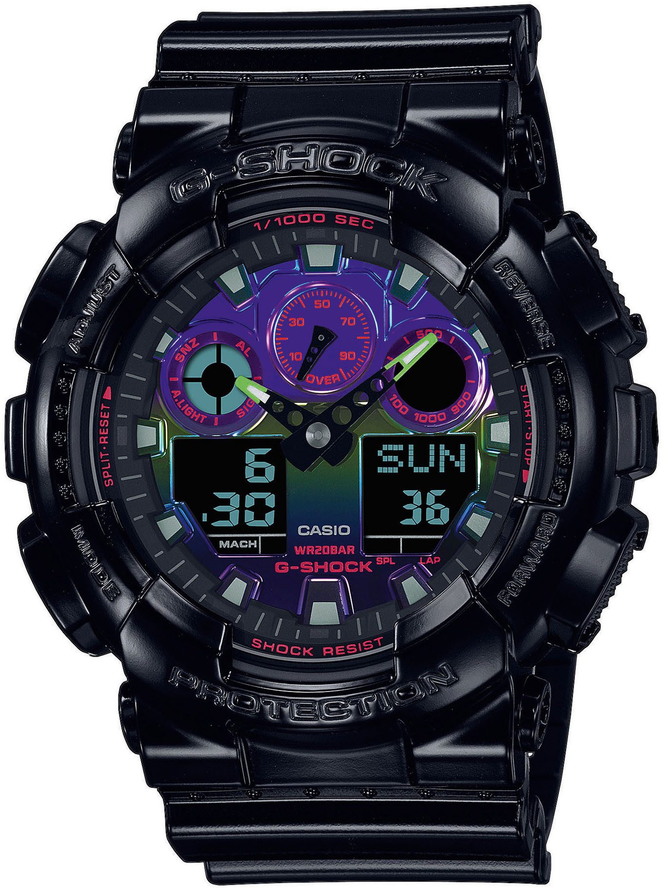 CASIO G-SHOCK Chronograph GA-100RGB-1AER, Quarzuhr,Armbanduhr,Herrenuhr,digital, bis 20 bar wasserd.Resinarmband