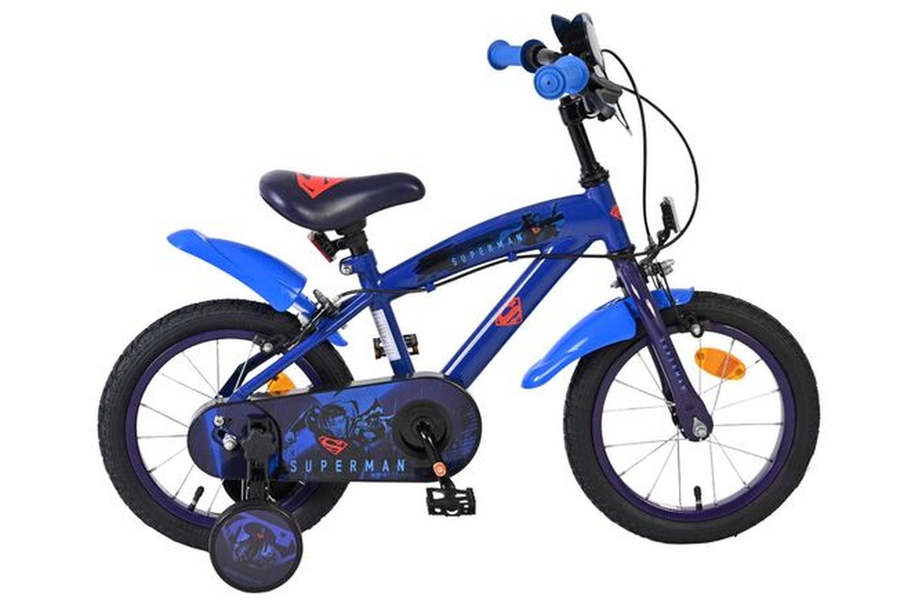 Kinderfahrrad Superman Jungen 14 Zoll Blau - zwei Handbremsen, abnehmbare Stützräder