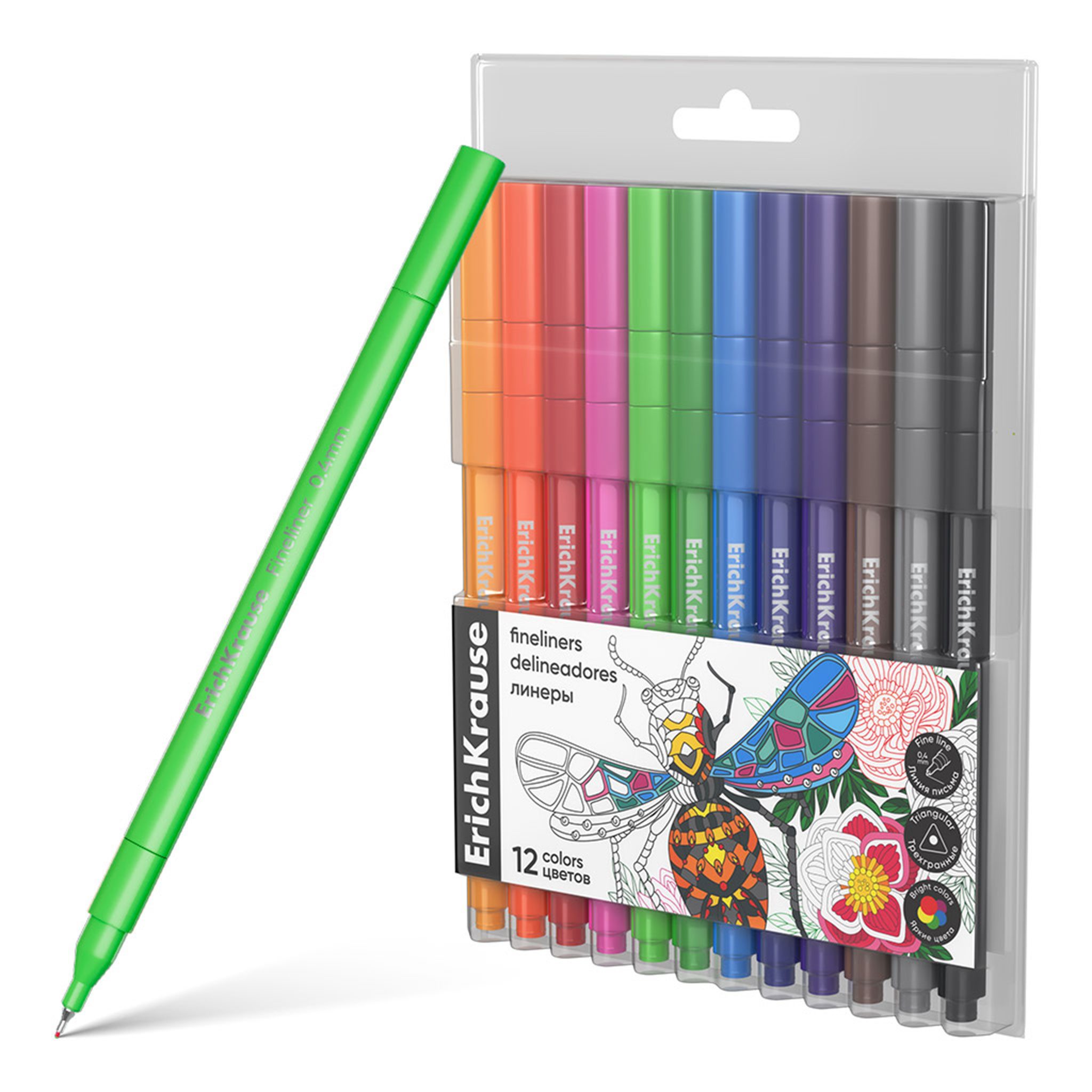 Erich Krause Filzstift, Fineliner 0,4mm Art Spirit zum Zeichnen & Skizzieren 12 Farben Set