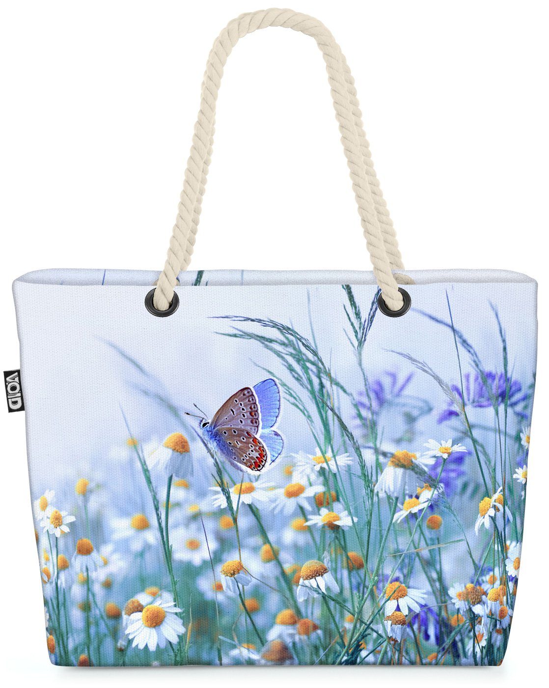 VOID Strandtasche (1-tlg), Frühlingswiese Schmetterling Beach Bag Kamillen-Blüten Blumen-Wiese
