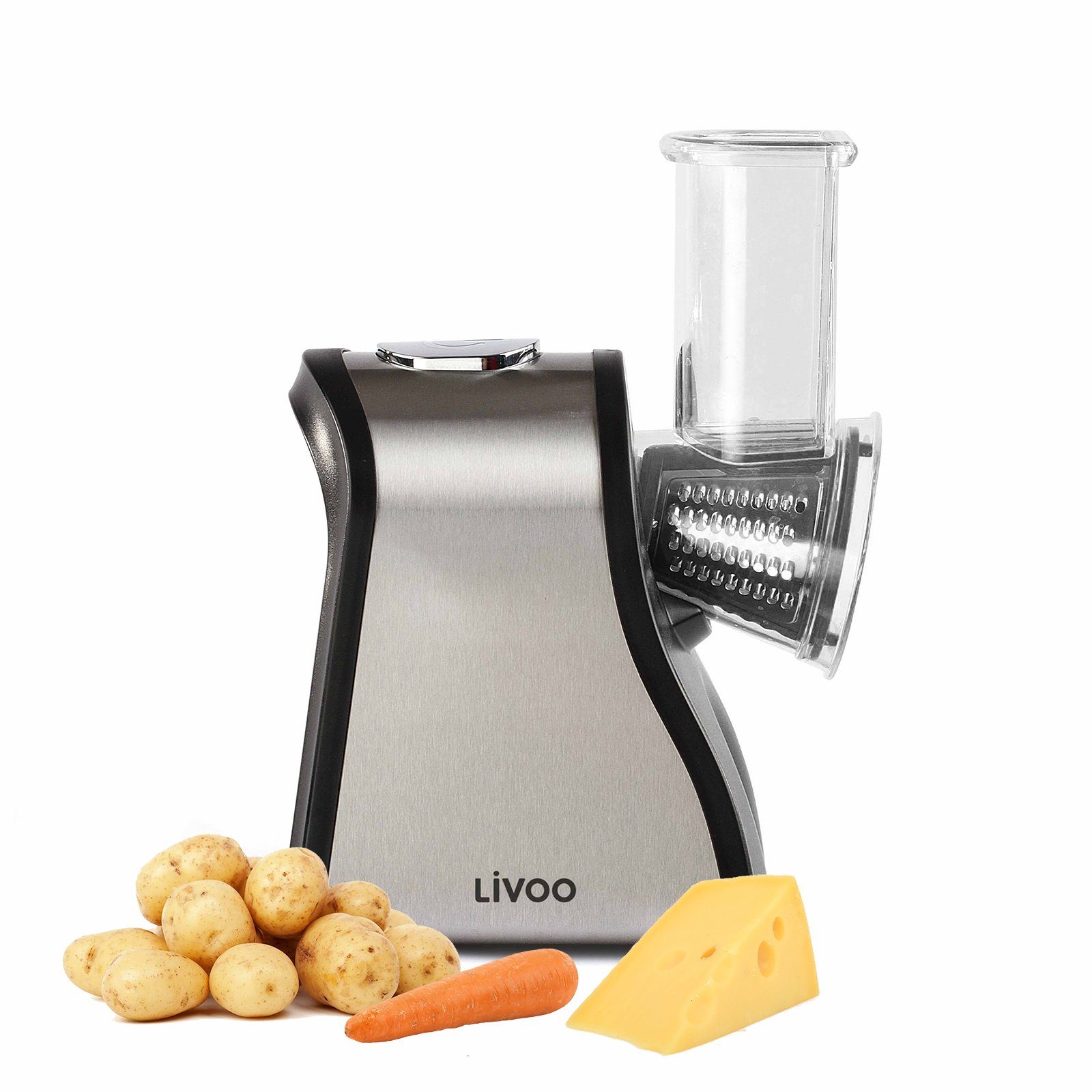 LIVOO Multifunktionsreibe LIVOO 200 Küchenmaschine 4 Watt Küchenreibe Edelstahl Aufsätze