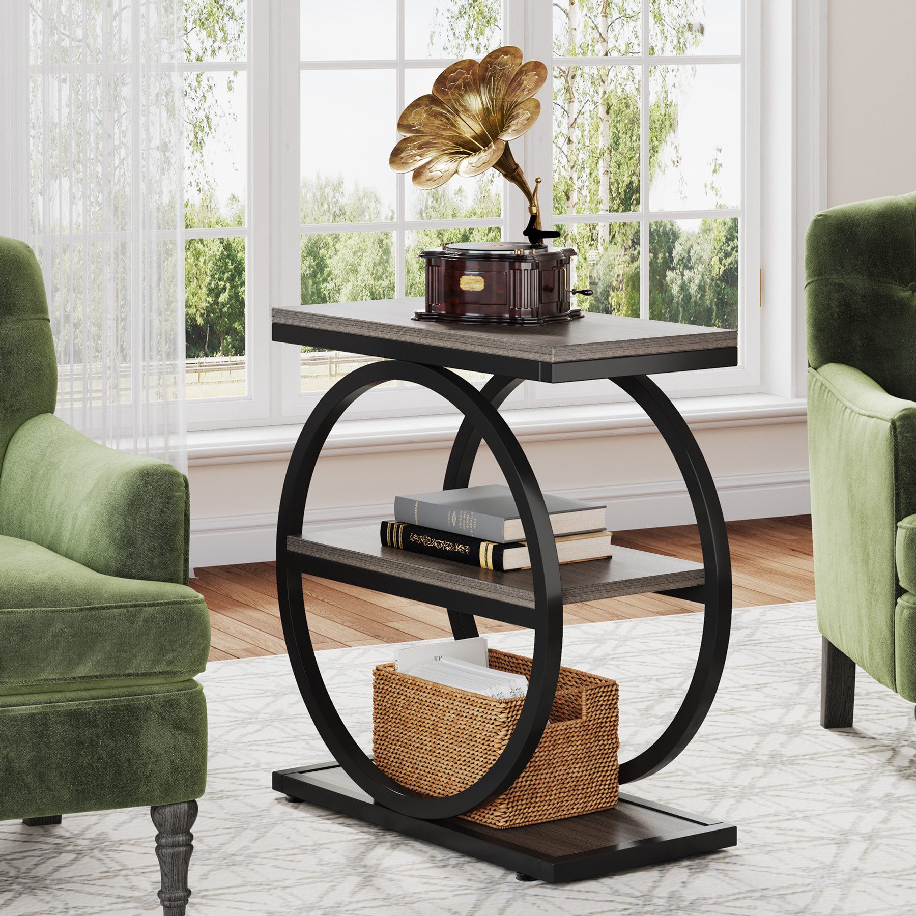 Tribesigns Beistelltisch 3-Tier Beistelltisch Schmaler Holz, Couchtisch mit Metallrahmen – Bild 4 von 5