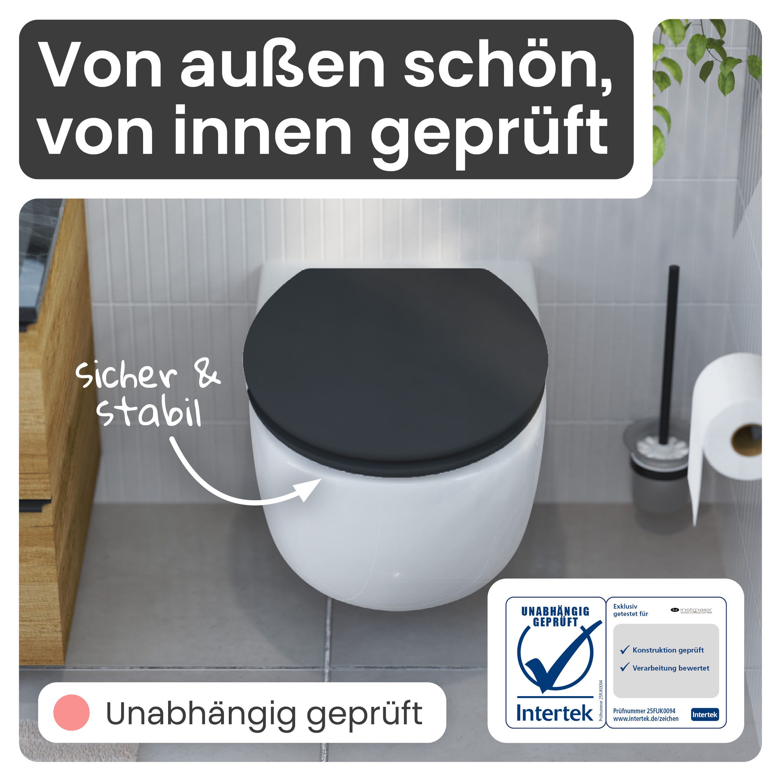 instmaier WC-Sitz Gaia Holz Toilettendeckel, schwarz matt, mit doppelter Absenkautomatik – Bild 5 von 5