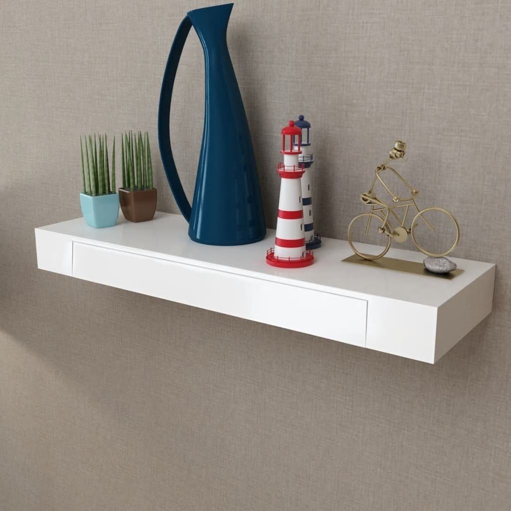 vidaXL Wandregal aus MDF in Weiß mit einer Schublade, LxBxH: 25x80x8 cm