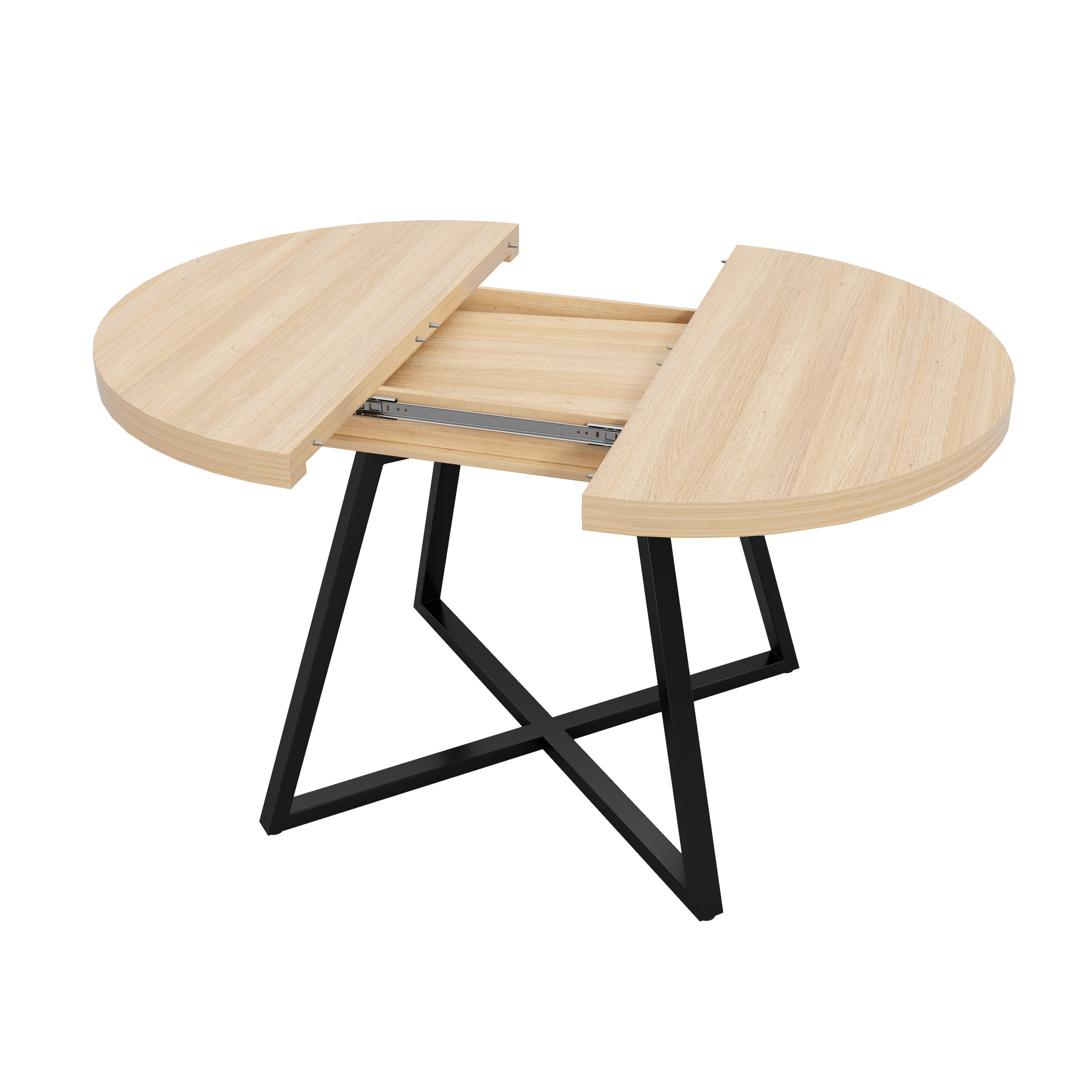 Flieks Esstisch ausziehbarer Küchentisch rund/oval (Länge 100-140x100x75 cm, Höhe Tischplatte 3cm, 1-St., 1 Tisch), erweiterbarer Tisch Holzoptik Schreibtisch Eichenfarbe, Metallgestell