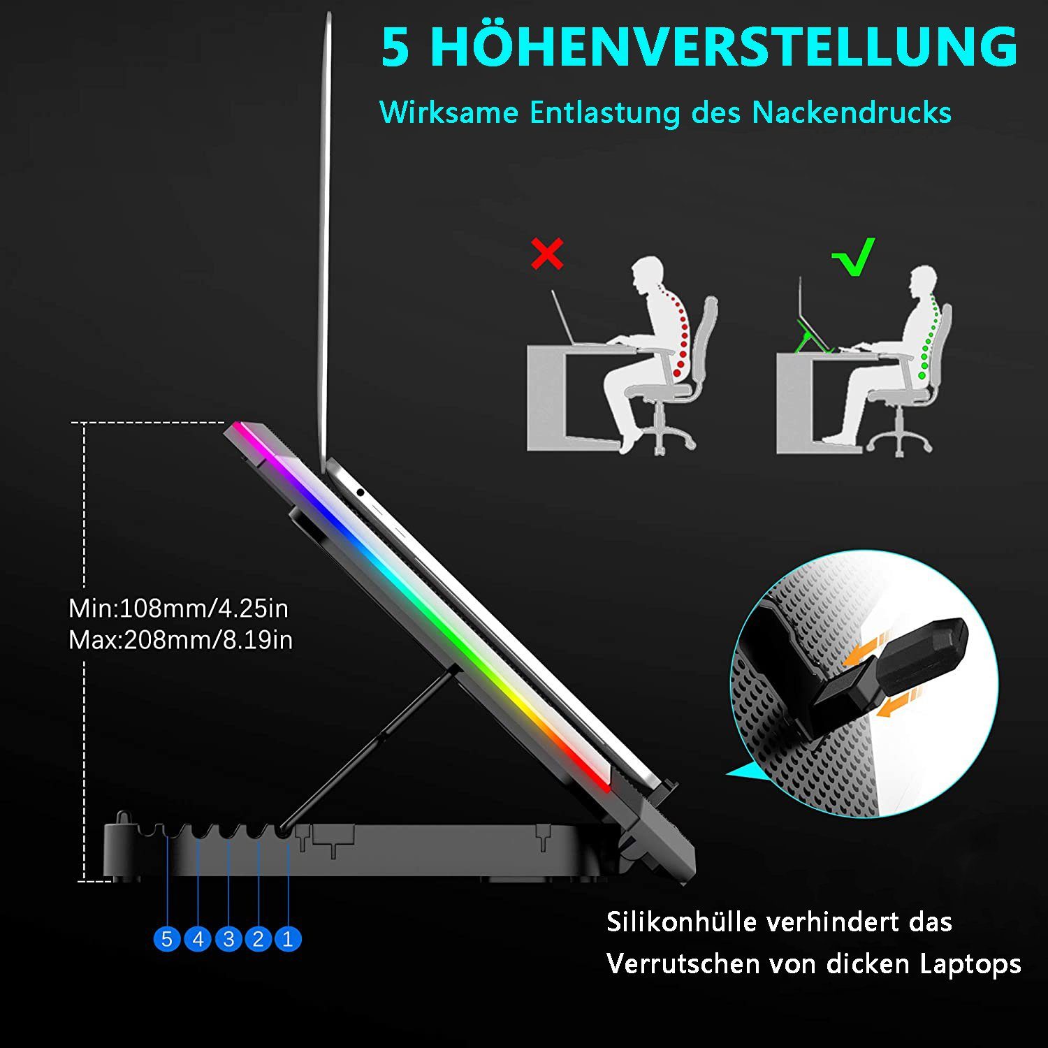 Haiaveng Notebook-Kühler RGB Gaming Notebook-Kühler Laptop-Kühlpad