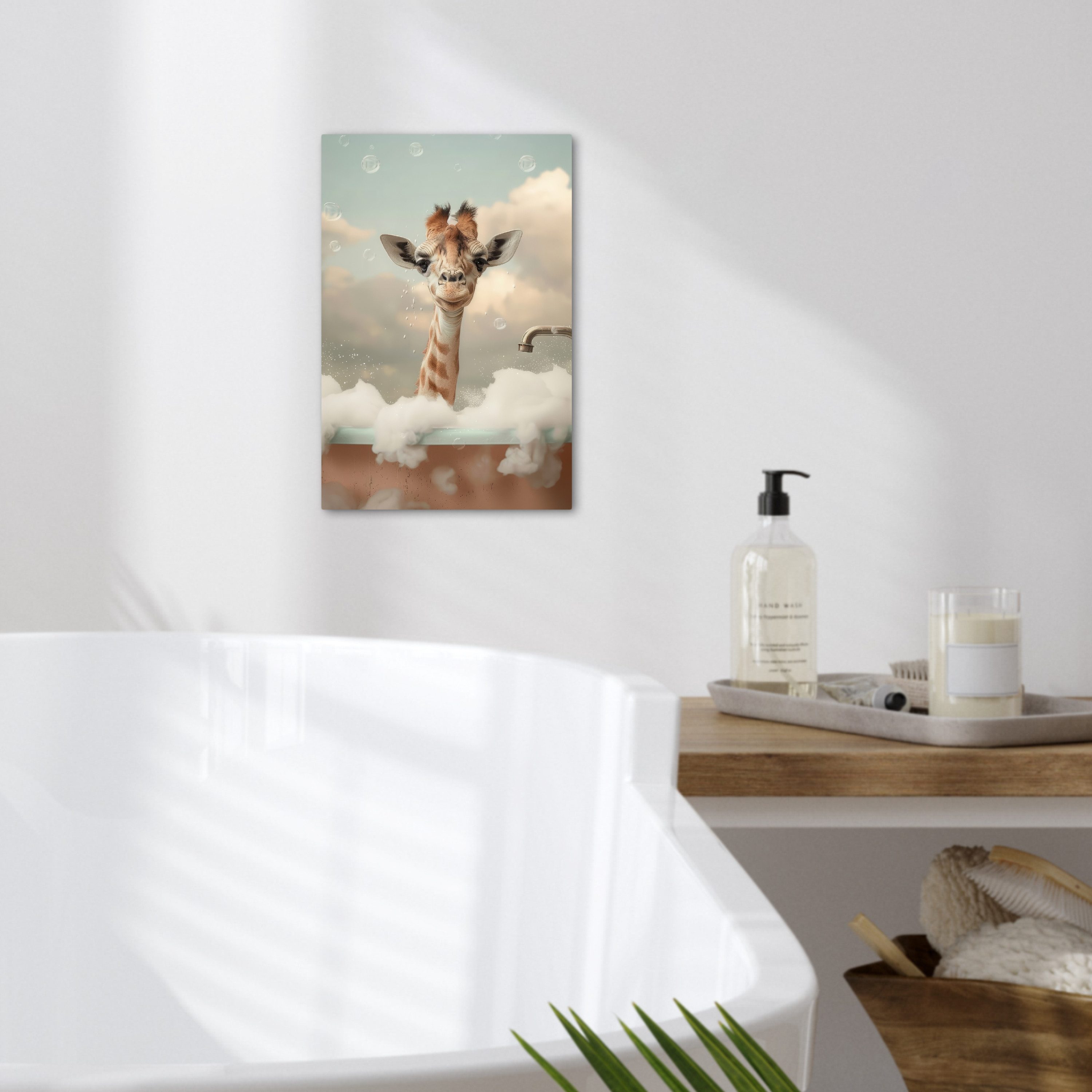 OneMillionCanvasses® Leinwandbild Giraffe - Tiere - Bad - Schaumstoff, Fotodruck (1 St), Badezimmer Deko, Bilder WC, Toilette Wanddeko 20x30 cm – Bild 2 von 5