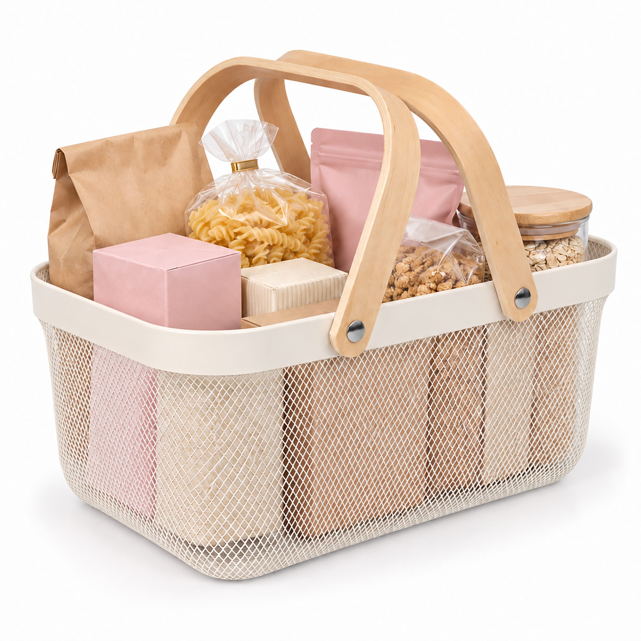 relaxdays Aufbewahrungskorb Eckiger Drahtkorb mit Henkeln (1 St), Creme